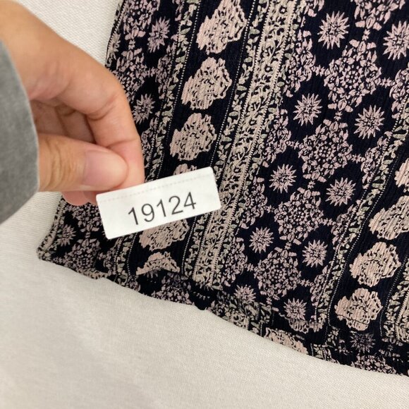 New Aqua Navy Tan Boho Print V Neck Lace Up Sleeveless Casual Top Medium - Picture 9 of 9